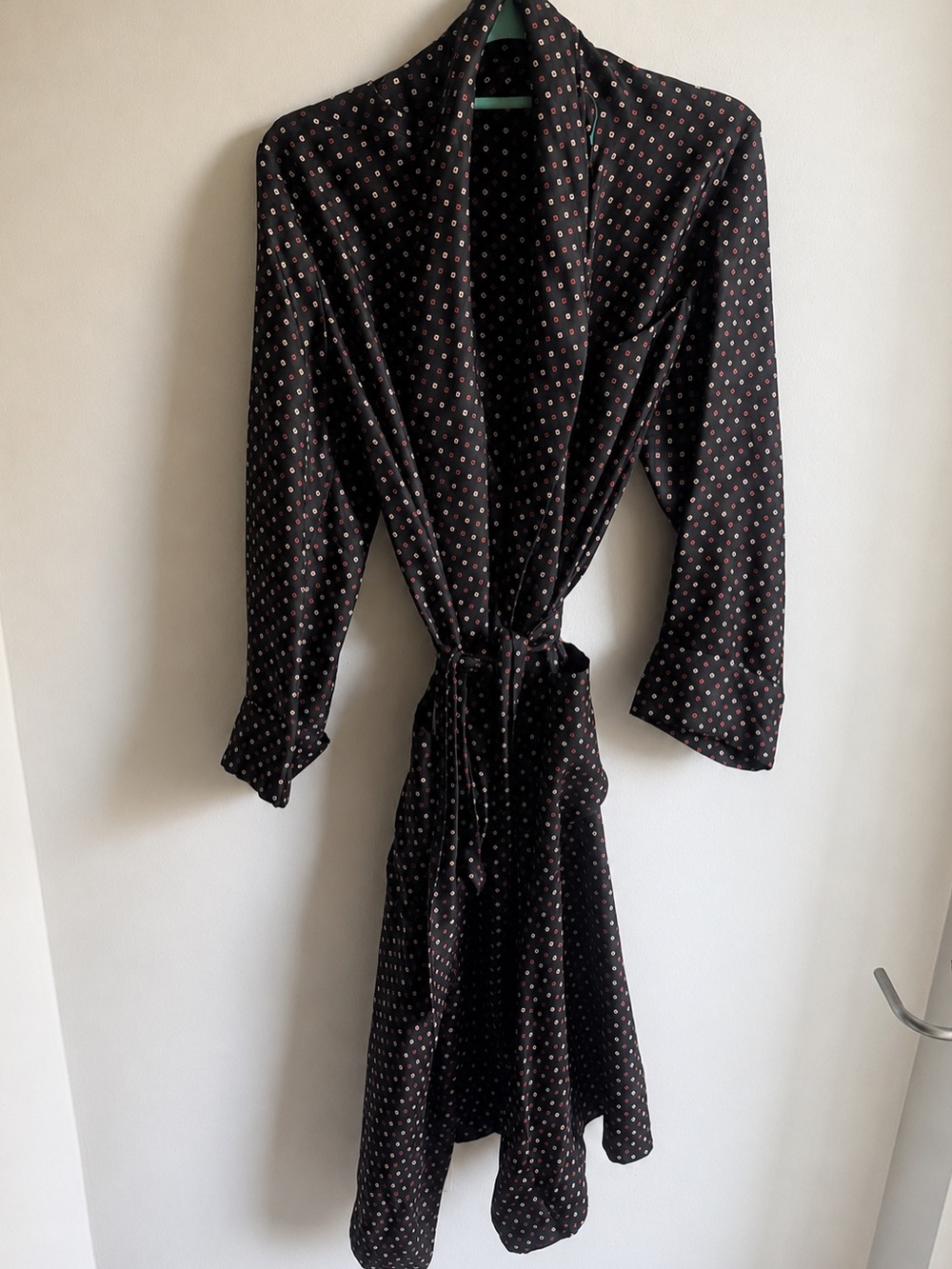 100% Silk Polka Dot Robe • Size M • Black/ Brown • Luxury Robe NWOT